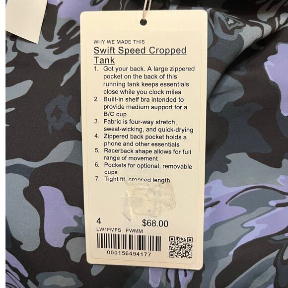 Lululemon Swift Speed Cropped Tank Top B/C Cup Size 4 Flower Meld Multi - Picture 2 of 6